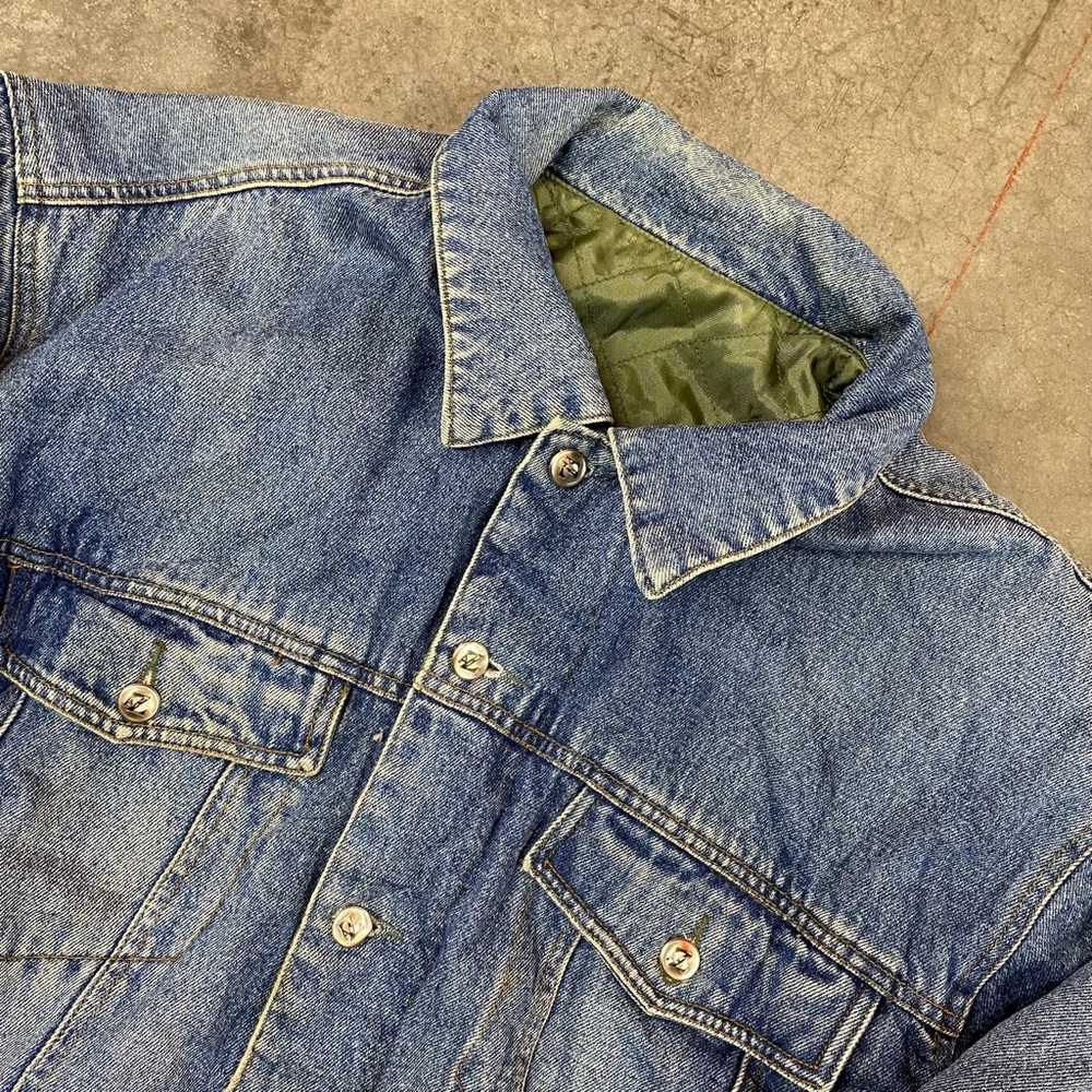 VTG Denim Jacket Quilt Lined Blue Trucker Jacket Mens L‎